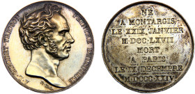 France Kingdom Charles X Medal 1824 Death of Anne-Louis Girodet de Roussy-Trioson, 41mm Bronze UNC 36.1g