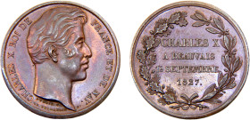France Kingdom Charles X Medal 1827 Piccady, the nobles and the town, Beauvais, 1827, 28mm Bronze UNC 9g