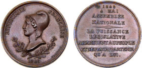 France Second Republic Medal 1848 French National Assembly, 26mm Bronze UNC 10.4g