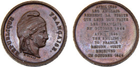 France Second Republic Medal 1849 English to France retuurn visit, 26mm Bronze UNC 11.2g