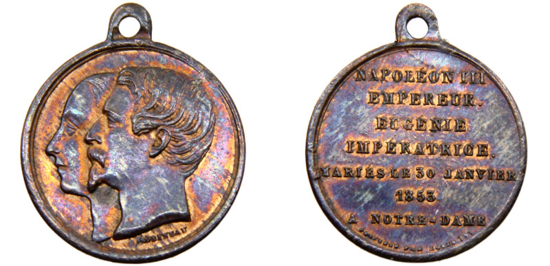 France Second Empire Napoleon III Medal 1853 Mariage Napoléon III and Eugénie, 2...