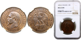 France Second Empire Napoleon III 10 Centimes 1852 A Paris mint Bronze NGC MS63 KM#771.1