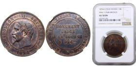 France Second Empire Napoleon III 10 Centimes 1854 A Paris mint Top Pop, Essai, Module de 10 Centimes Bronze NGC AU58 MAZ# 1754B