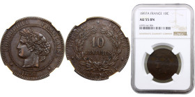 France Third Republic 10 Centimes 1897 A Paris mint "Ceres" Bronze NGC AU55 KM# 815.1