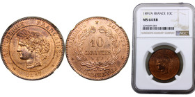 France Third Republic 10 Centimes 1897 A Paris mint "Ceres" Bronze NGC MS64 KM# 815.1