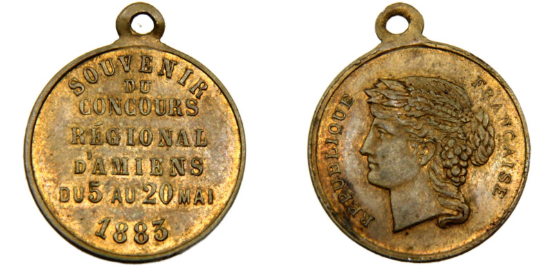 France Third Republic Medal 1883 Amiens regional competition souvenirs, 24mm Cop...