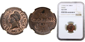 France First Republic 1 Centime AN8 (1799) A Paris mint Copper NGC AU55 KM# 646