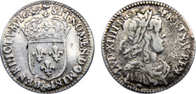 France Kingdom Louis XIV 1⁄12 Ecu 1659 with long wick Silver VF 2.3g KM# 166