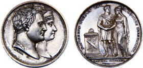 France First Empire Napoleon I Medal 1810 Marriage of Napoleon I and Marie-Louise, 26mm Silver AU 9g Bramsen# 956