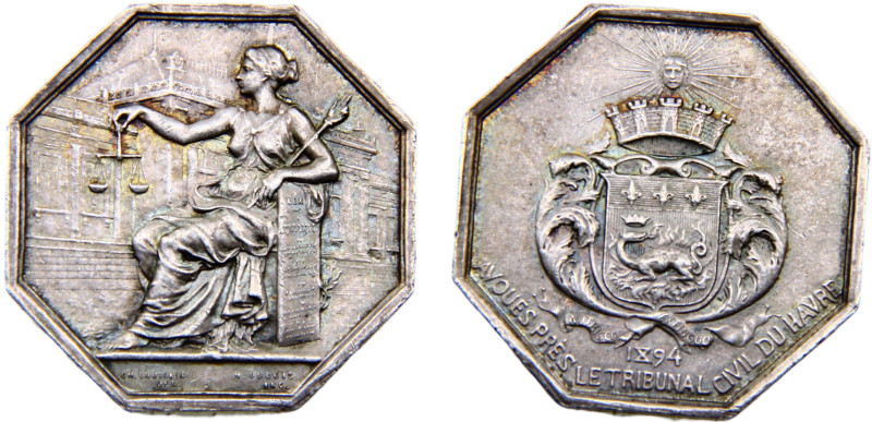 France Third Republic Jeton 1894 Law recognized by Le Havre civil court Silver U...