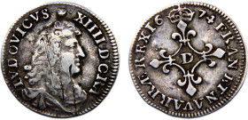 France Kingdom Louis XIV 1/15 Ecu 1674 D Lyon mint Scratches Silver VF 1.6g KM#232.2