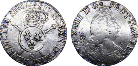 France Kingdom Louis XIV 1 Ecu 1701 S Reims mint Silver VF 26.9g Dy# 1533b