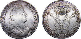 France Kingdom Louis XIV 1 Ecu 1702 A Pairs mint Silver VF 26.7g Dy# 1533b