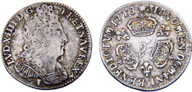 France Kingdom Louis XIV 1/10 Ecu 1713 9 Rennes mint(Mintage 49200) Silver VF 3g Dy# 1571