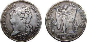 France Kingdom Louis XVI 1 Ecu 1792 A Pairs mint "FRANÇOIS" Silver VF 29.3g KM# 615.1