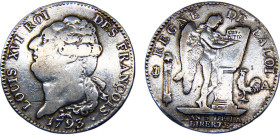 France Kingdom Louis XVI 1 Ecu 1793 A Pairs mint Silver VF 29.2g KM#615.1