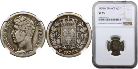 France Kingdom Charles X 1/2 Franc 1828 W Lille mint Silver NGC VF35 KM# 723.13