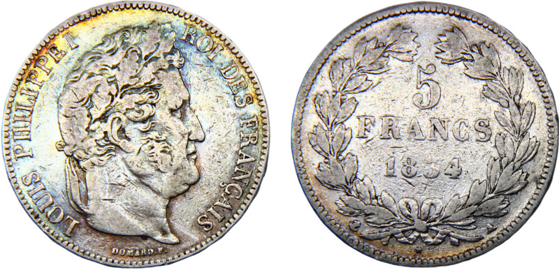 France Kingdom Louis Philippe I 5 Francs 1834 A Pairs mint Silver XF 24.8g KM#74...