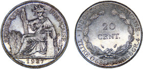 French Indochina French colony 20 Centimes 1937 Pairs mint Third Republic Silver UNC 5.5g KM#17.2