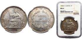 French Indochina French colony 1 Piastra 1900 A Paris mint Third Republic Silver NGC MS61 KM# 5a.1