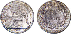 French Indochina French colony 10 Centimes 1922 A Pairs mint Third Republic Silver UNC 2.7g KM# 16.1