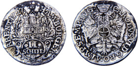 Germany Holy Roman Empire Free Hanseatic city of Hamburg 1 Doppelschilling 1727 IHL Silver VF 1.8g KM# 357