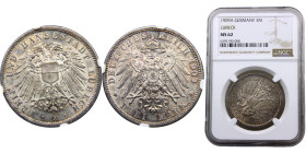 Germany Second Empire Free Hanseatic city of Lübeck 3 Mark 1909 A Berlin mint Silver NGC MS62 KM# 215