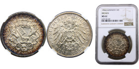 Germany Second Empire Free imperial city of Bremen 5 Mark 1906 J Hamburg mint Silver NGC MS62 KM# 251