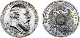 Germany Second Empire Grand duchy of Baden Friedrich I 5 Mark 1902 Karlsruhe mint 50th Anniversary of the Reign of Duke Friedrich I Silver AU 27.8g KM...