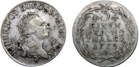 Germany Holy Roman Empire Kingdom of Prussia Friedrich II 1/3 Thaler 1775 B Breslau mint Silver VF 8.3g KM# 329