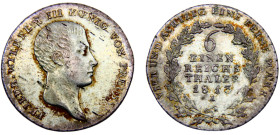 Germany States Kingdom of Prussia Friedrich Wilhelm III ⅙ Reichsthaler 1813 A Berlin mint Silver UNC 5.2g KM# 385
