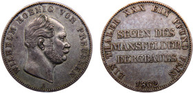 Germany States Kingdom of Prussia Wilhelm I 1 Thaler 1862 A Berlin mint "Mining Thaler" Silver AU 18.6g KM# 490