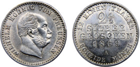 Germany States Kingdom of Prussia Wilhelm I 2 1/2 Silber Groschen 1869 A Berlin mint Silver AU 3.2g KM# 486