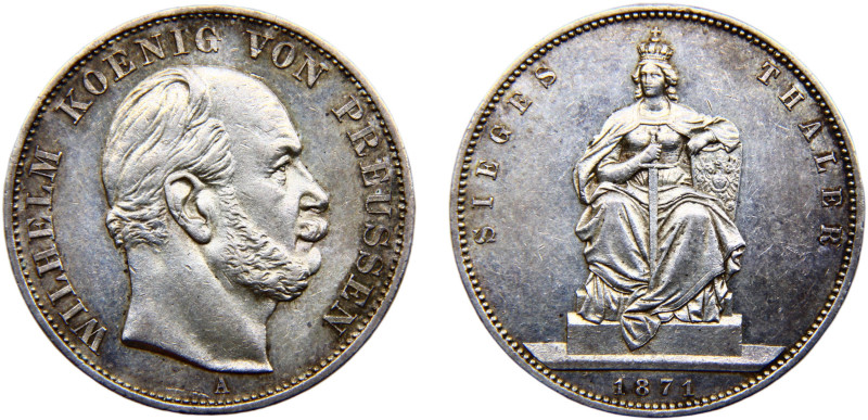 Germany States Kingdom of Prussia Wilhelm I 1 Thaler 1871 A Berlin mint "Siegest...