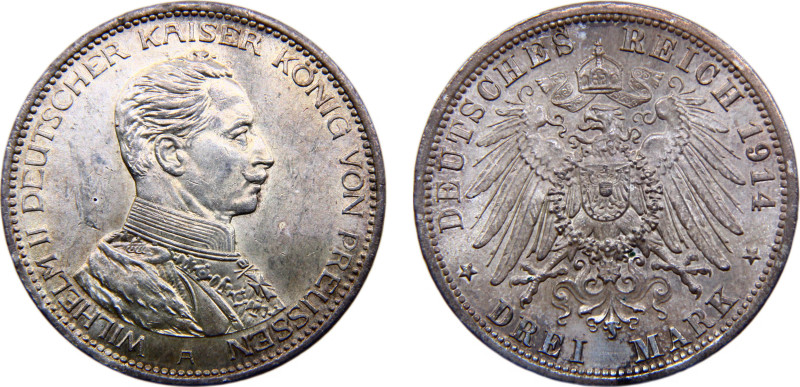 Germany Second Empire Kingdom of Prussia Wilhelm II 3 Mark 1914 A Berlin mint Si...