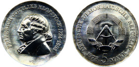 Germany Democratic Republic 5 Mark 1978 A Berlin mint(Mintage 70500) Friedrich Gottlieb Klopstock Nickel brass BU 12.3g KM# 67