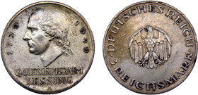 Germany Weimar Republic 3 Reichsmark 1929 A Berlin mint 200th anniversary of Gotthold Lessing Silver AU 15g KM# 60