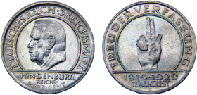 Germany Weimar Republic 3 Reichsmark 1929 D Munich mint 10th Anniversary of the Weimar Constitution Silver AU 15g KM# 63