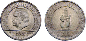 Germany Weimar Republic 3 Reichsmark 1929 F Stuttgart mint 10th Anniversary of the Weimar Constitution Silver UNC 15g KM# 63