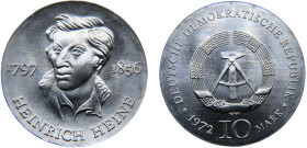 Germany Democratic Republic 10 Mark 1972 A Berlin mint(Mintage 55336) 175th Anniversary of Birth of Heine Silver BU 17.1g KM# 39
