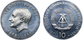 Germany Democratic Republic 10 Mark 1973 A Berlin mint 75th Anniversary of Birth of Brecht Silver BU 17.1g KM# 45
