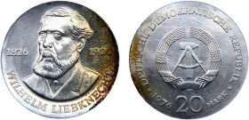 Germany Democratic Republic 20 Mark 1976 A Berlin mint(Mintage 96000) 150th Anniversary of Birth of W. Liebknecht Silver BU 21g KM# 63