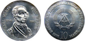Germany Democratic Republic 10 Mark 1976 A Berlin mint 150th Anniversary of Death of Carl Maria von Weber Silver BU 17.1g KM# 62