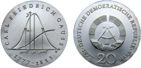Germany Democratic Republic 20 Mark 1977 A Berlin mint(Mintage 55000) 200th Anniversary of Birth of C. F. Gauss Silver BU 21g KM# 66