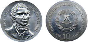 Germany Democratic Republic 10 Mark 1978 A Berlin mint(Mintage 71000) 175th Anniversary of Birth of von Liebig Silver BU 17.1g KM# 69