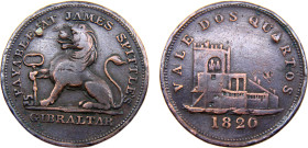 Gibraltar British colony George III 2 Quartos 1820 Token, James Spittle, Scratches Copper VF 8.1g KM# Tn9