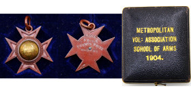 Great Britain Medal 1904 Metropolitan Vol: Association School of Arms, Birmingham, Foils Fourth Prize, Box Original Bronze UNC 6.8g