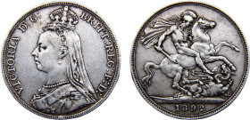 Great Britain United Kingdom Victoria 1 Crown 1892 2nd portrait, "Jubilee Head" Silver XF 28.2g KM# 765