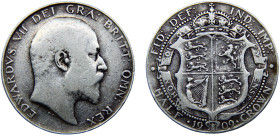 Great Britain United Kingdom Edward VII 1/2 Crown 1909 Silver VF 14g KM# 802