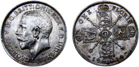 Great Britain United Kingdom George V 1 Florin 1914 Royal mint 1st issue Silver AU 11.4g KM# 817